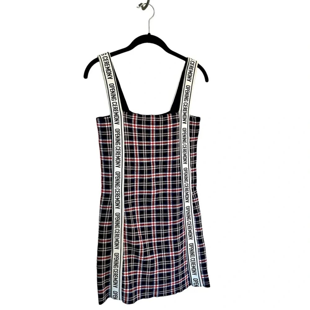 Opening Ceremony spell out logo plaid bodycon mini dress small preppy - Picture 3 of 14
